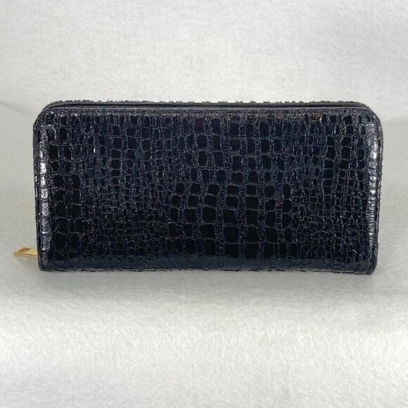 BP. Nordstrom Textured Crocodile Print Large Zip Around Wallet Black - Picture 1 of 4